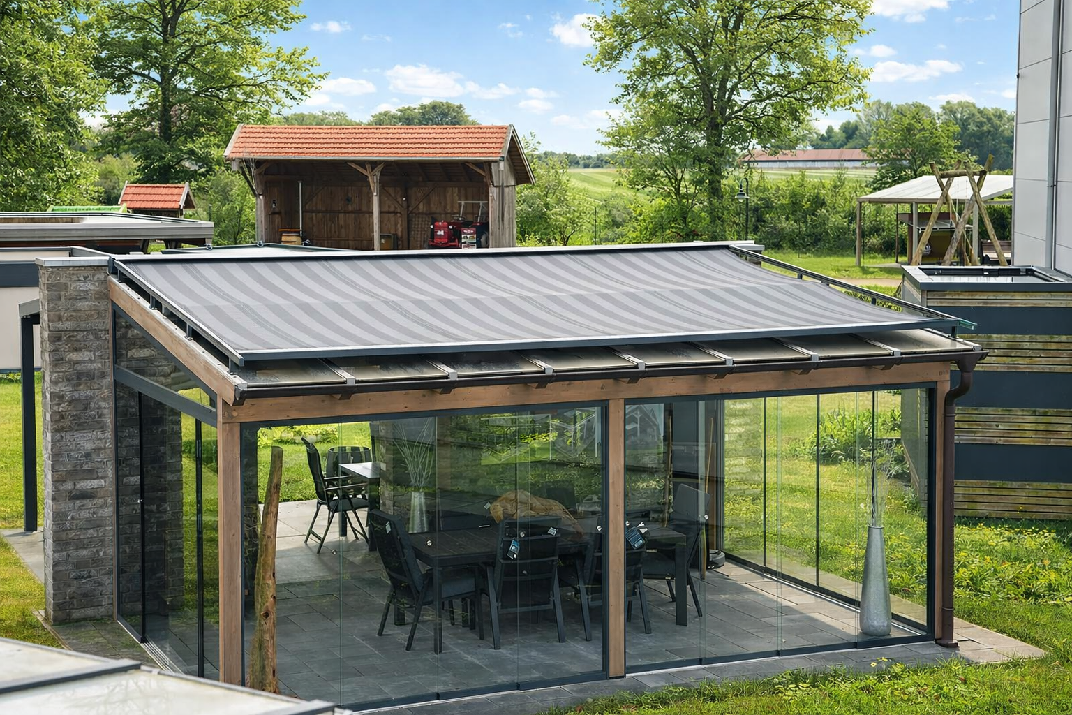 terrassenüberdachung alu glas mit markise Aufdachmarkise nach Maß