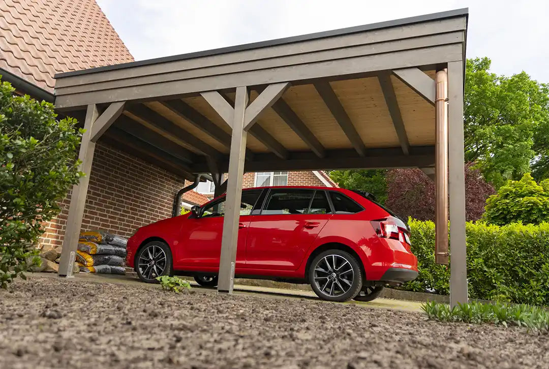 Carport met plat dak van hout 400x900cm met zijwand