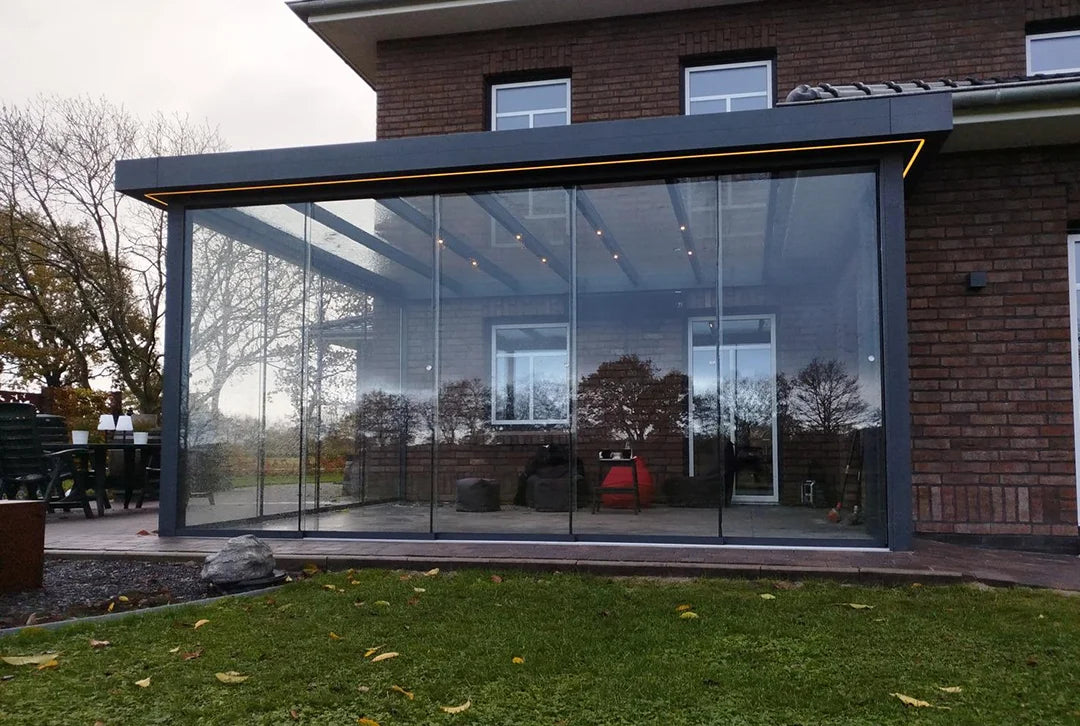 Terrasoverkapping plat dak 4x3m muuruitbreiding