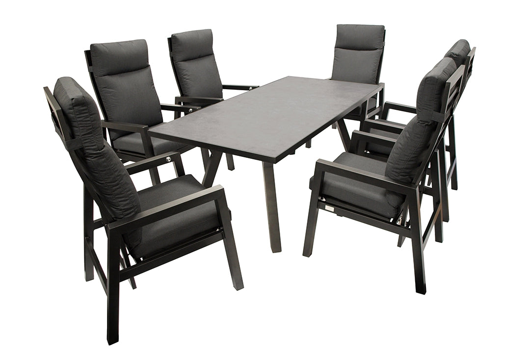 Gartentisch Set, Aluminium dunkelgrau, 7-teilig