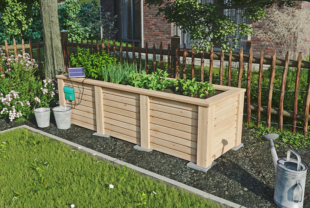 Verhoogd bed naturel van hout met een lengte van 310 cm