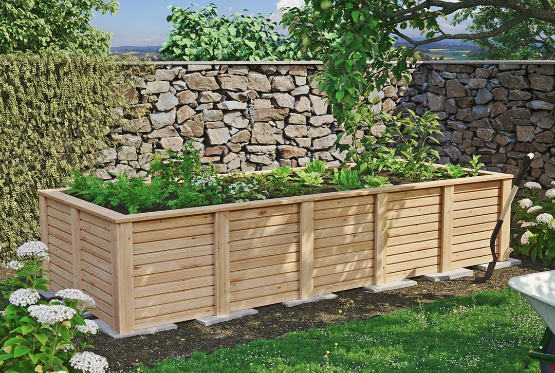 Verhoogd bed naturel van hout met een lengte van 310 cm