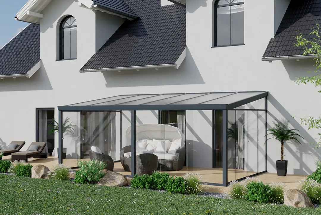 Koude wintertuin aluminium 800x500cm dubbel web zwart