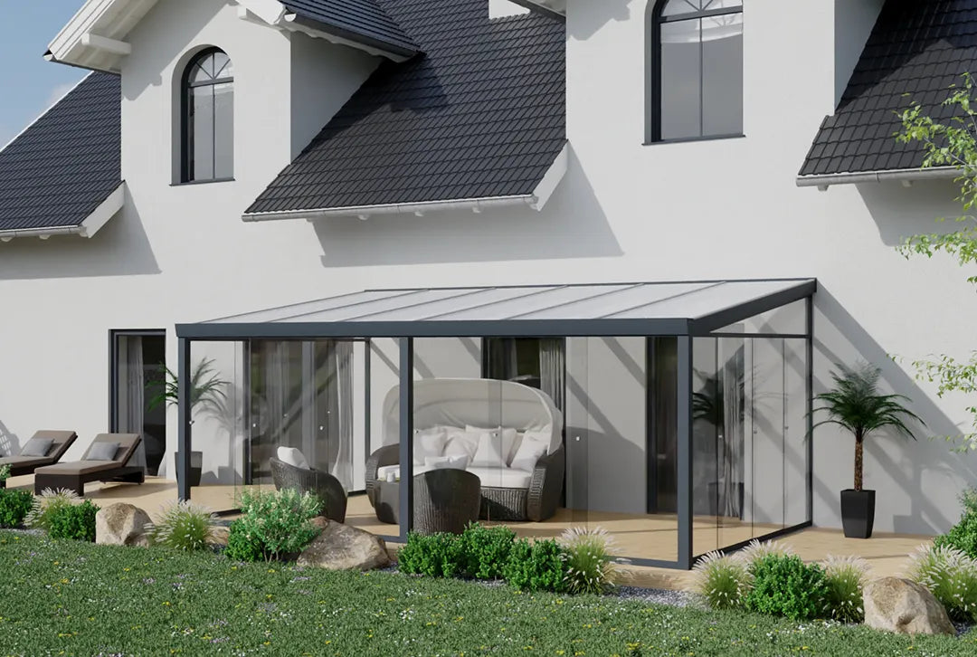 Koude wintertuin aluminium 800x500cm dubbel web zwart