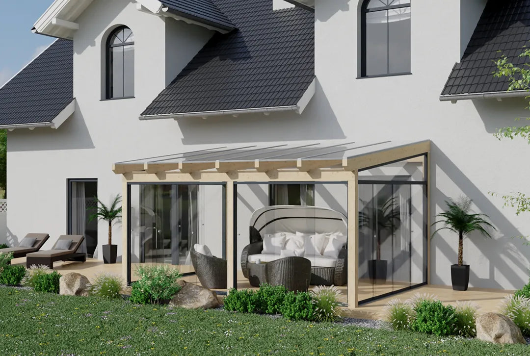 Koude wintertuin hout 500x350cm VSG wit
