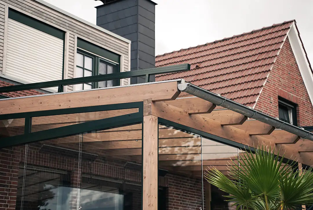 Koude wintertuin hout 400x400cm VSG naturel