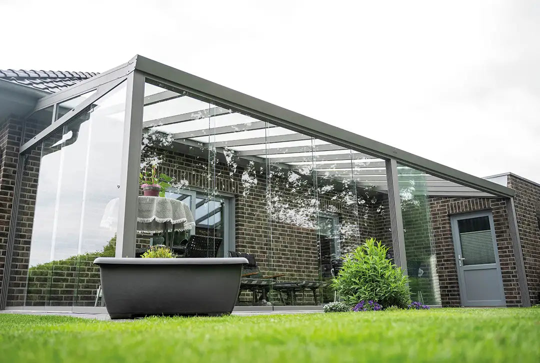 Koude wintertuin aluminium 500x400cm VSG grijs