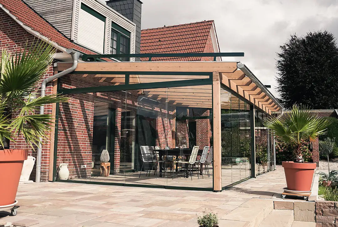 Koude wintertuin hout 400x250cm dubbel overspannen natuurlijk