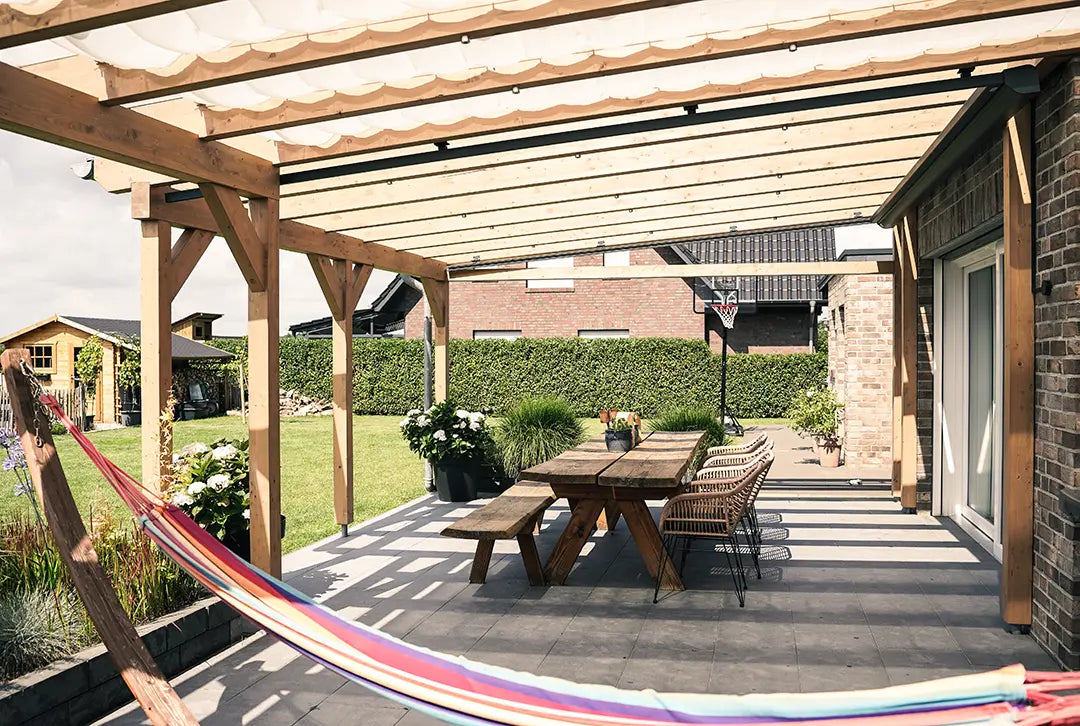 Terrasoverkapping hout 500x250cm VSG naturel