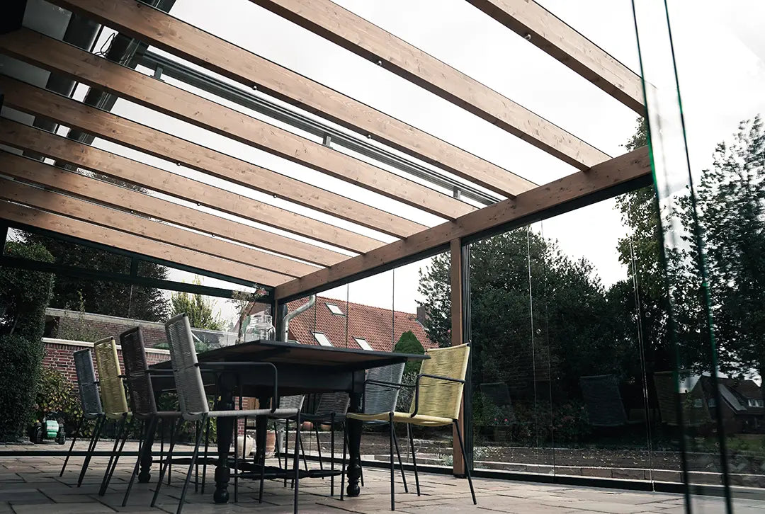 Terrasoverkapping hout 400x400cm VSG naturel