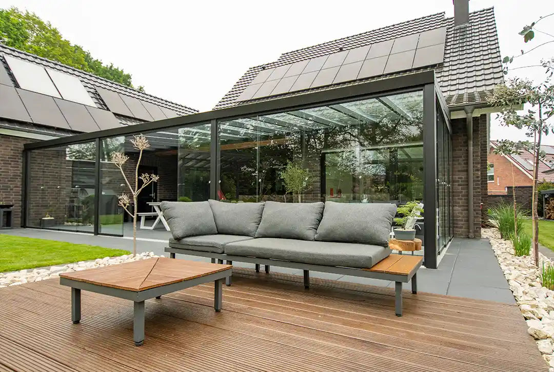 Terrasoverkapping aluminium 600x500cm dubbel web zwart
