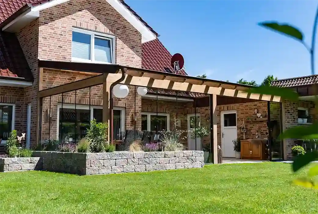 Terrasoverkapping hout 400x500cm VSG naturel