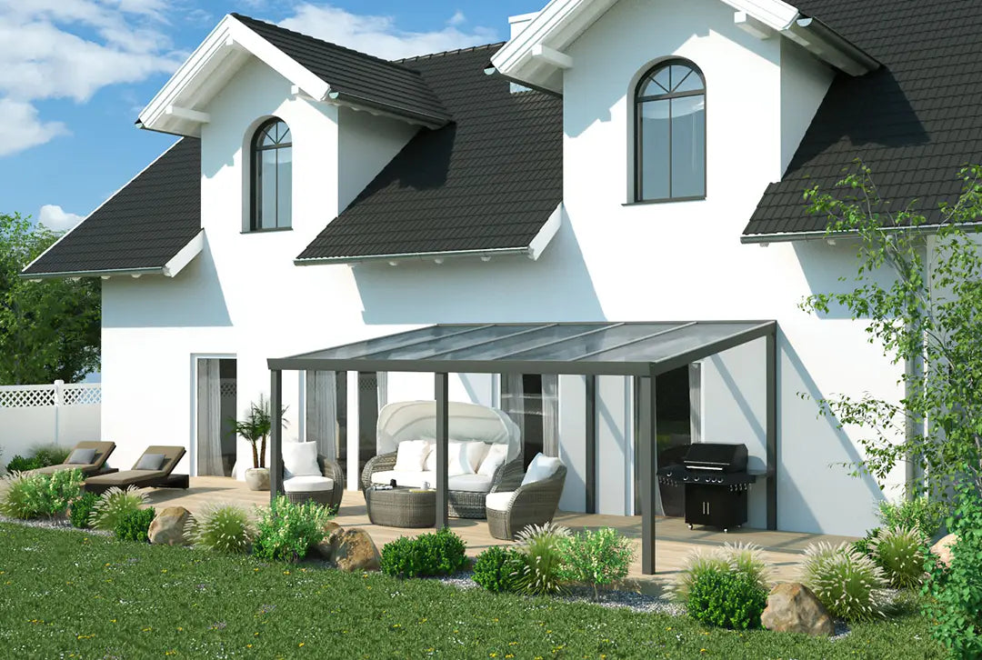 Terrassenüberdachung Aluminium 500x500cm Doppelsteg schwarz