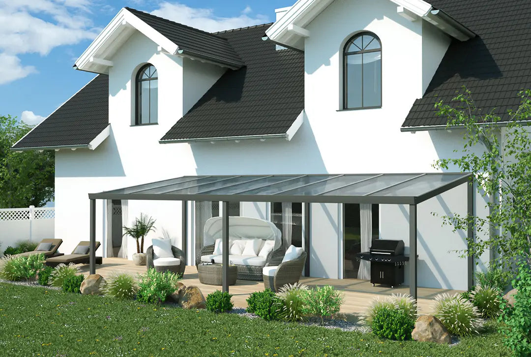 Terrasoverkapping aluminium 800x300cm dubbel web grijs