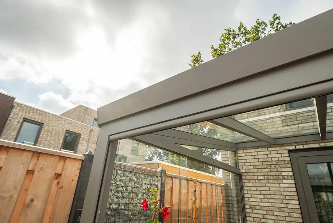 Terrasoverkapping aluminium 800x300cm dubbel web grijs