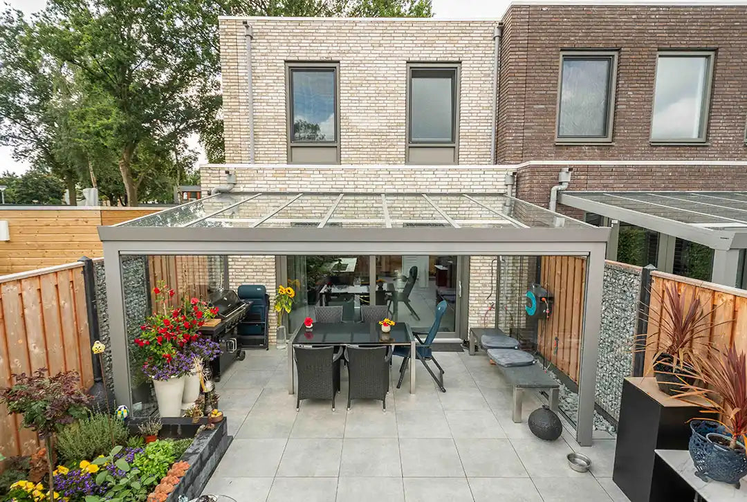Terrasoverkapping aluminium 800x300cm dubbel web grijs