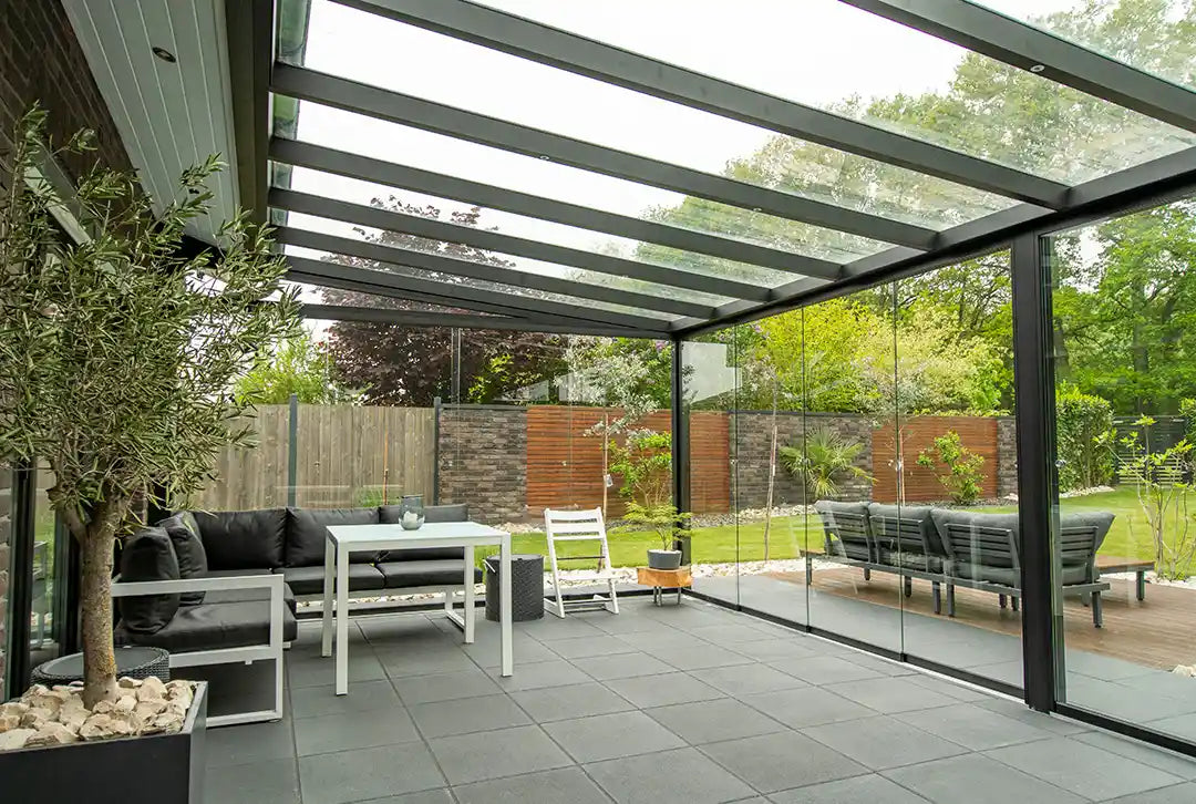 Terrasoverkapping aluminium 600x500cm dubbel web zwart