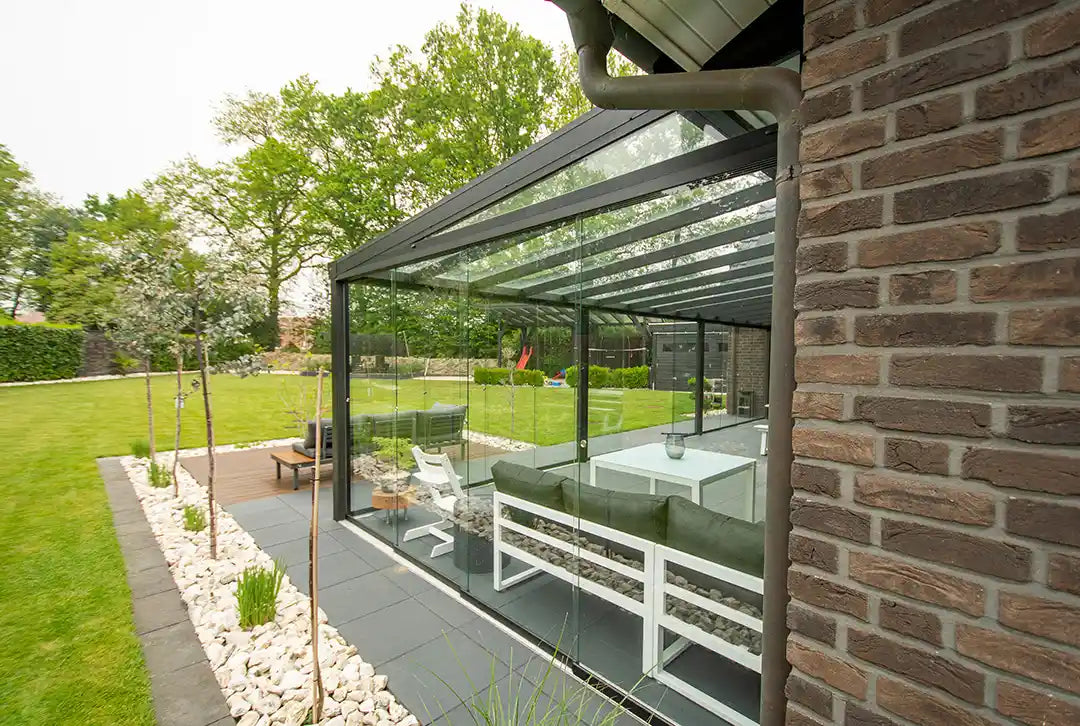 Terrasoverkapping aluminium 600x500cm dubbel web zwart