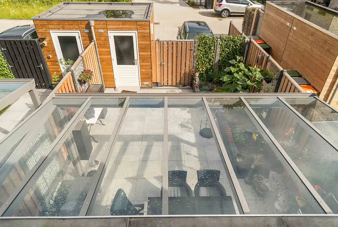 Terrasoverkapping aluminium 800x300cm dubbel web grijs