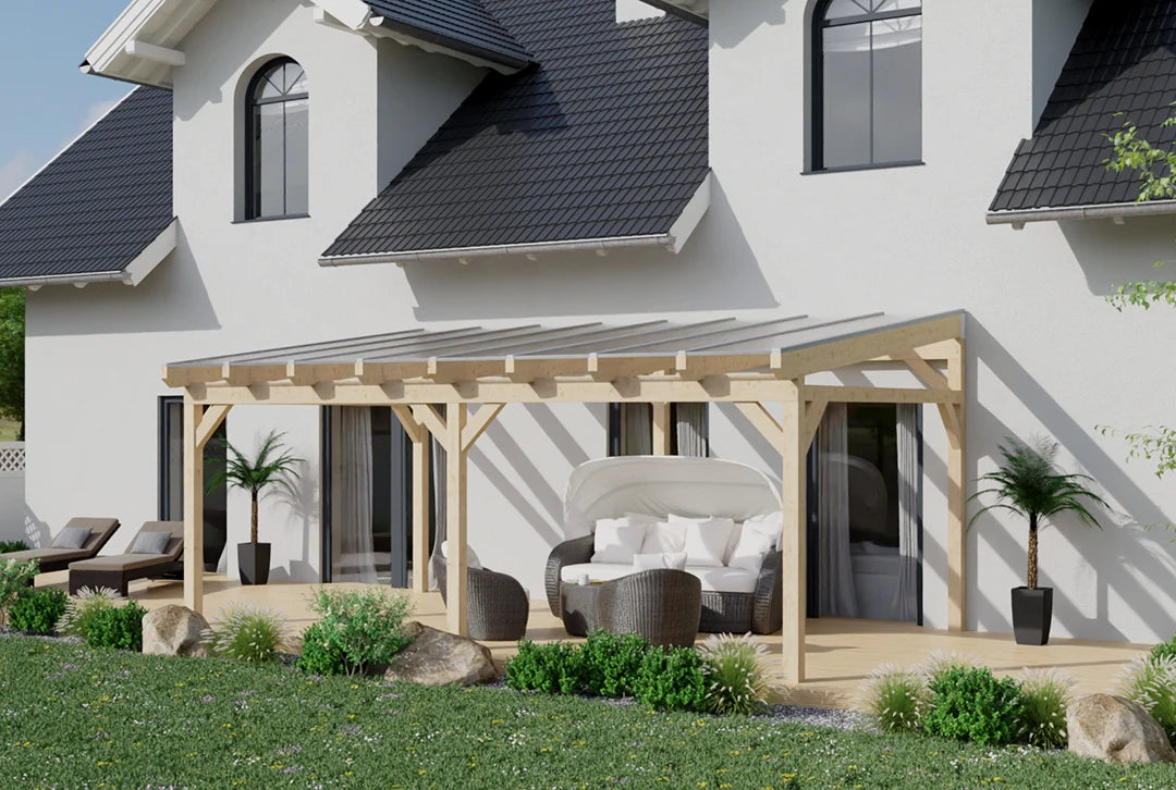 Terrasoverkapping hout 500x350cm dubbele brug teak