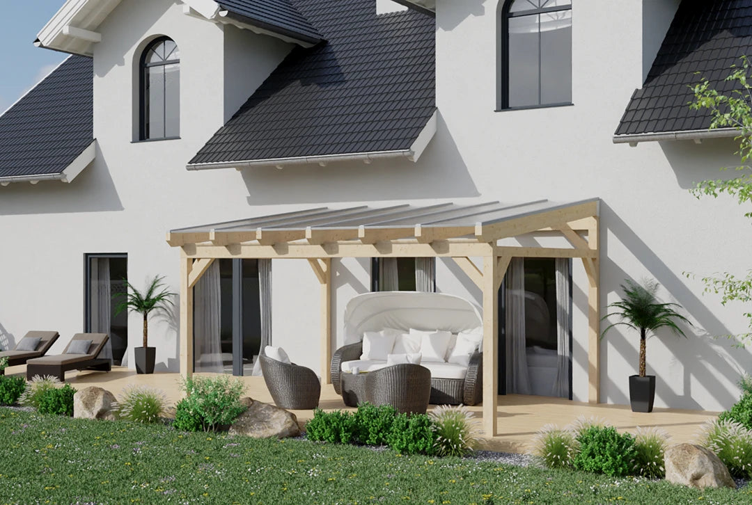 Terrasoverkapping hout 400x500cm dubbel web naturel