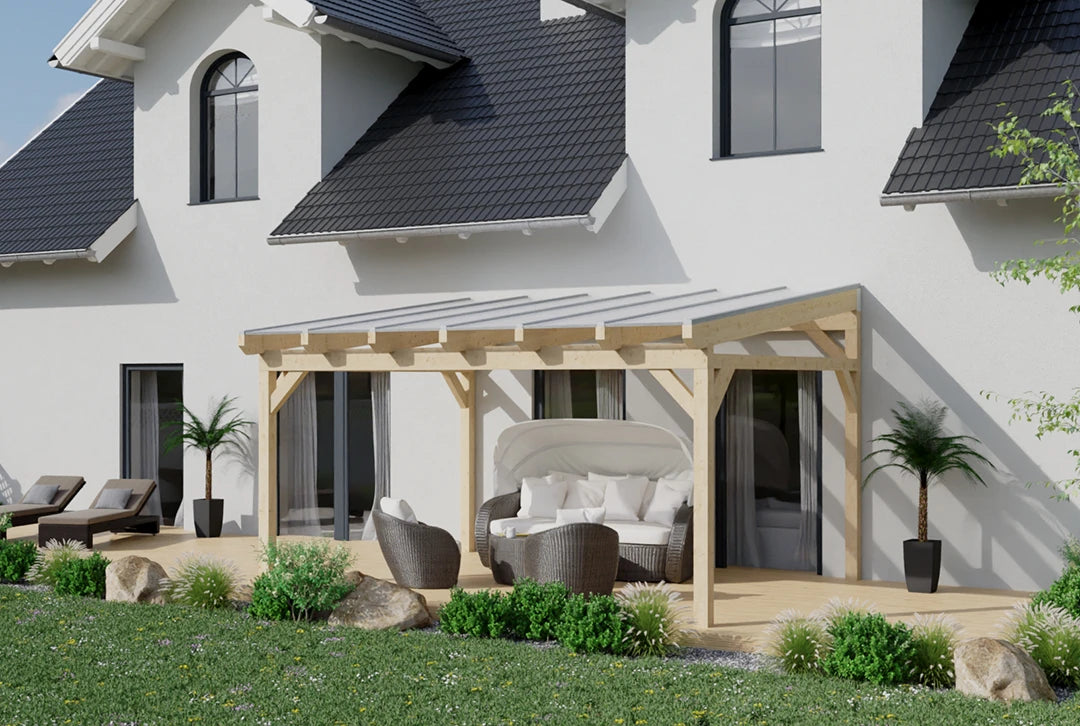 Terrassenüberdachung Holz 400x450cm Doppelsteg eiche-hell
