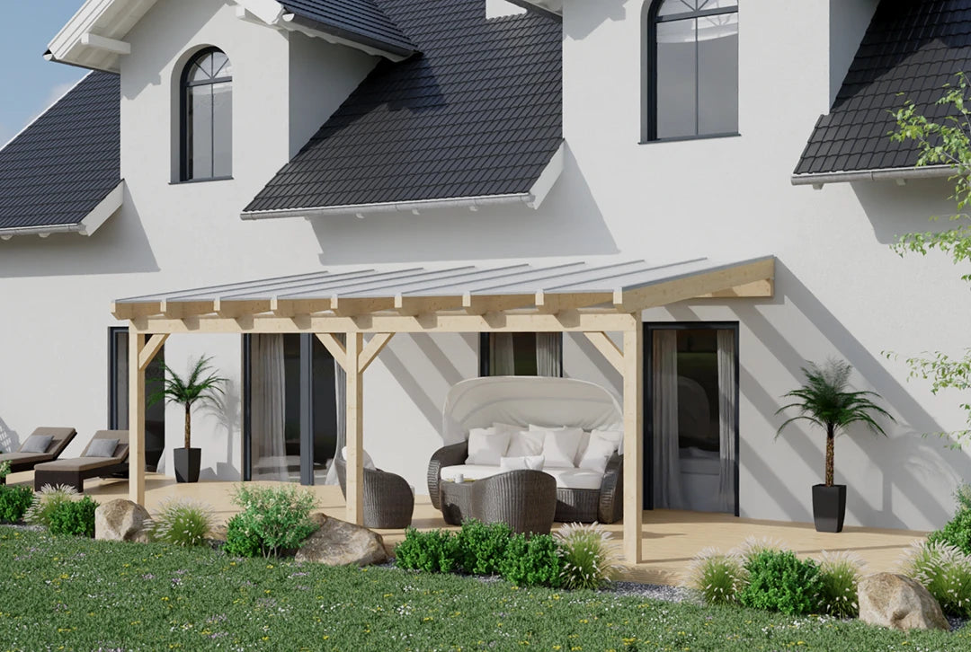 Terrassenüberdachung Holz 500cm Doppelsteg weiß – steda