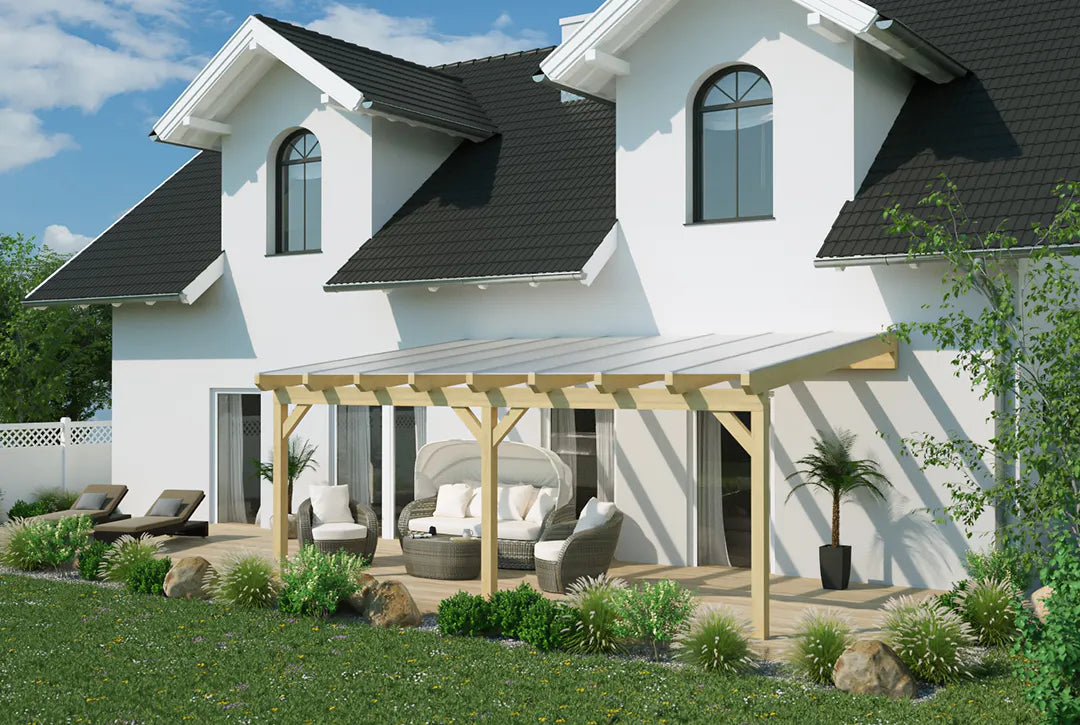 Terrassenüberdachung Holz 700x500cm VSG graphitgrau