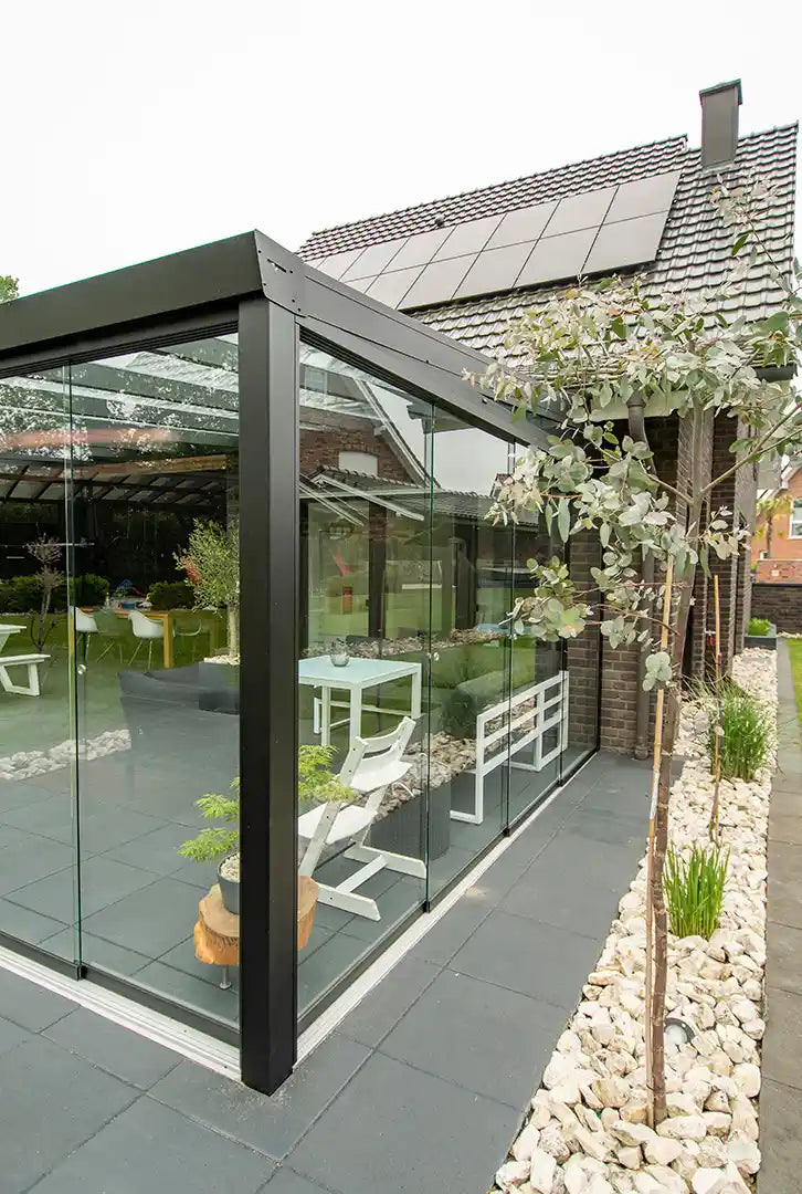 Terrasoverkapping aluminium 600x500cm dubbel web zwart