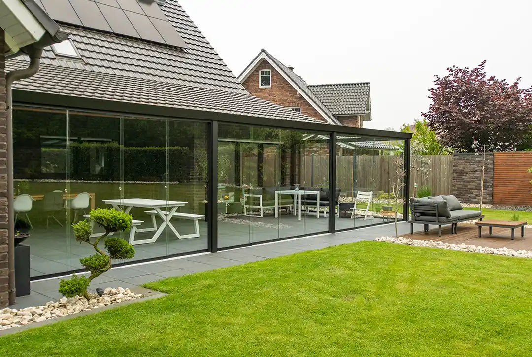 Terrasoverkapping aluminium 600x500cm dubbel web zwart