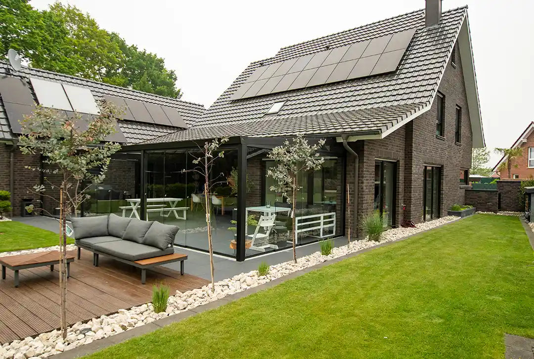 Terrasoverkapping aluminium 600x500cm dubbel web zwart