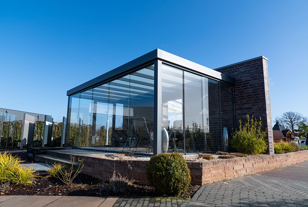 Terrasoverkapping plat dak 4x3,5m vrijstaand