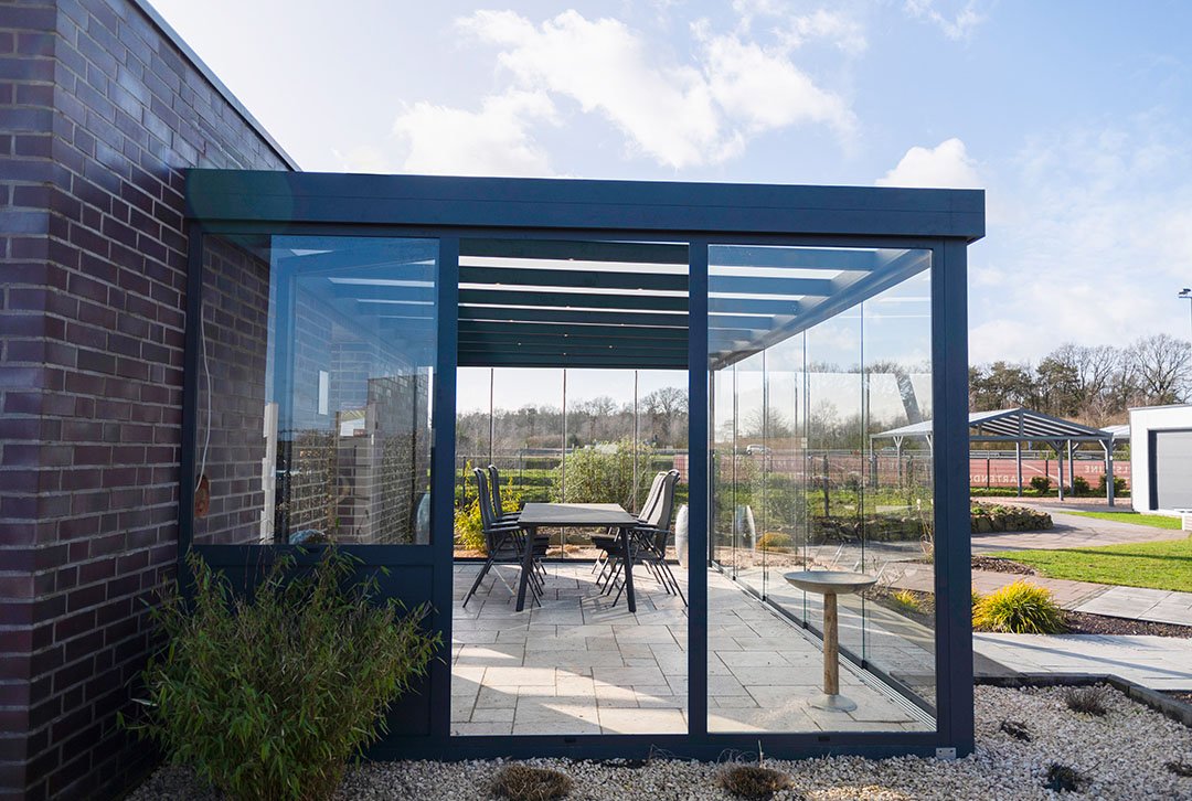 Terrasoverkapping plat dak 4x3,5m vrijstaand