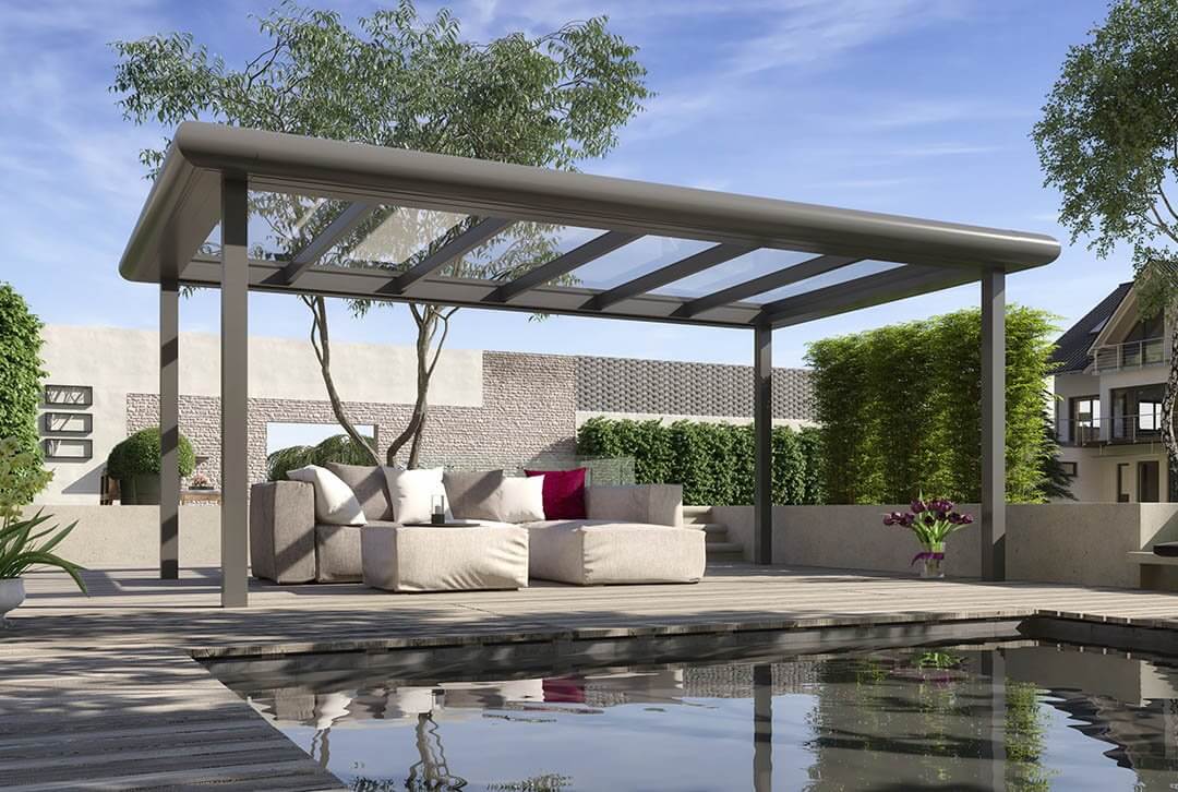 Terrasoverkapping plat dak 4x2,5m vrijstaand