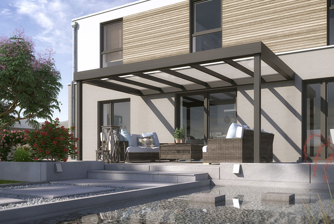 Terrasoverkapping plat dak 5x2,5m muuruitbreiding