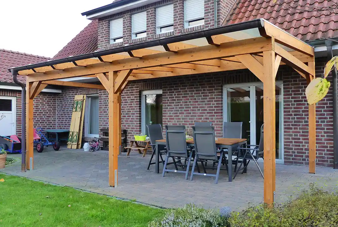 Terrasoverkapping van verlijmd hout, vrijstaand