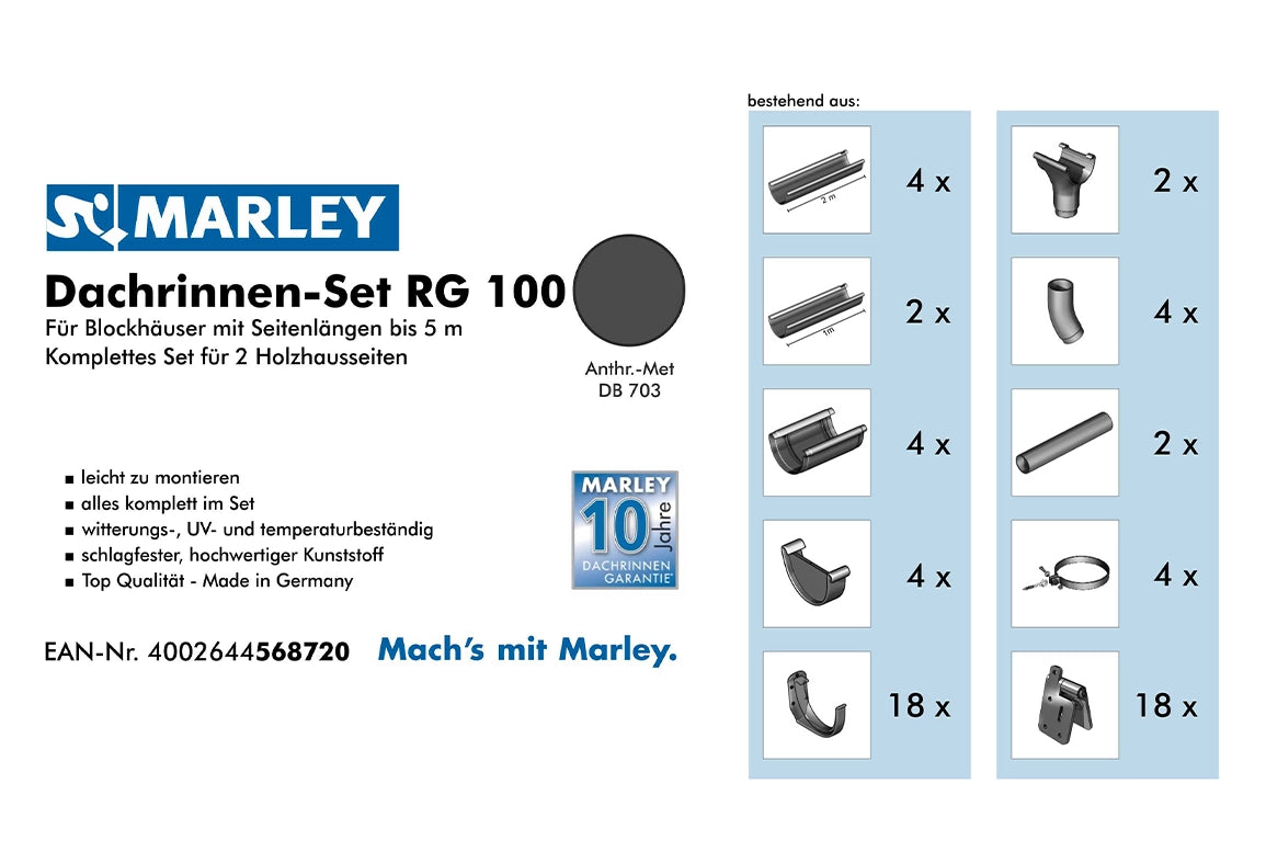 Marley dakgotenset 5m antraciet metallic voor tuinhuizen