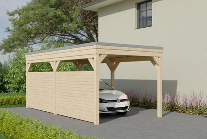 Carport met plat dak van hout 400x600cm met zijwand