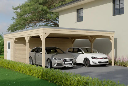 Carport met plat dak van hout 600x800cm met technische ruimte