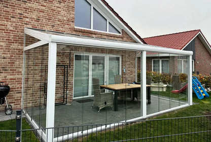 Koude wintertuin aluminium 800x250cm VSG wit