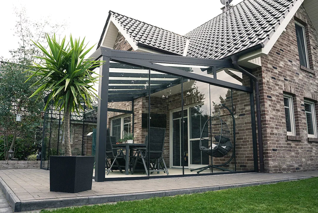 Aluminium terrasoverkapping 800x500cm gelaagd veiligheidsglas
