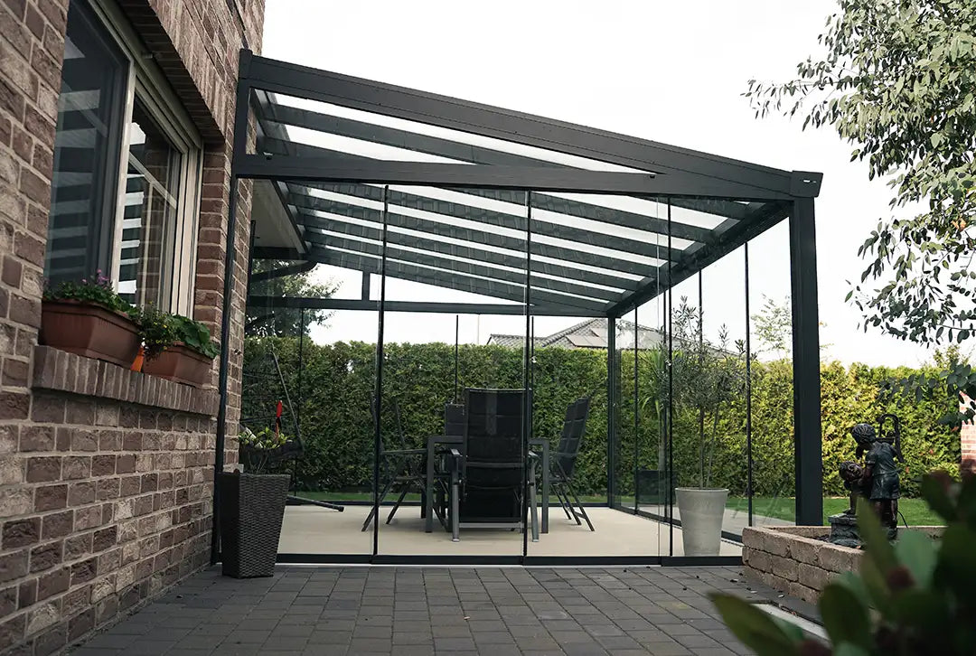 Koude wintertuin aluminium 800x400cm dubbel web antraciet