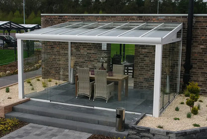 Koude wintertuin aluminium 800x250cm VSG wit