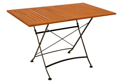 Klapptisch, Flachstahl schwarz + Eukalyptusholz