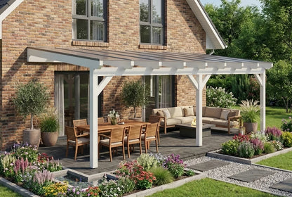 Terrassenüberdachung Holz 700x450cm Doppelsteg weiß – steda