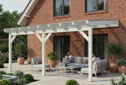 Terrassenüberdachung Holz 700x500cm Doppelsteg weiß – steda
