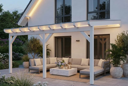 Terrassenüberdachung Holz 700x350cm Doppelsteg weiß – steda