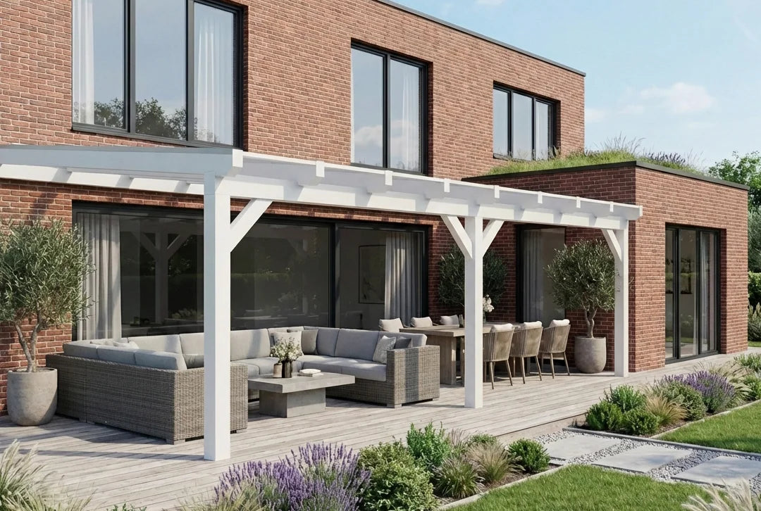 Terrassenüberdachung Holz 800x250cm Doppelsteg weiß – steda