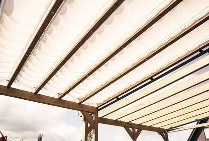 Terrasoverkapping van gelijmd hout, muurverlenging