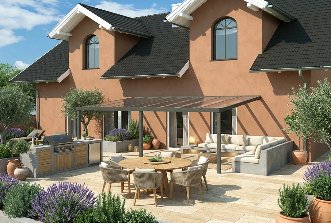 Terrassenüberdachung Aluminium 600x250cm VSG weiß – steda